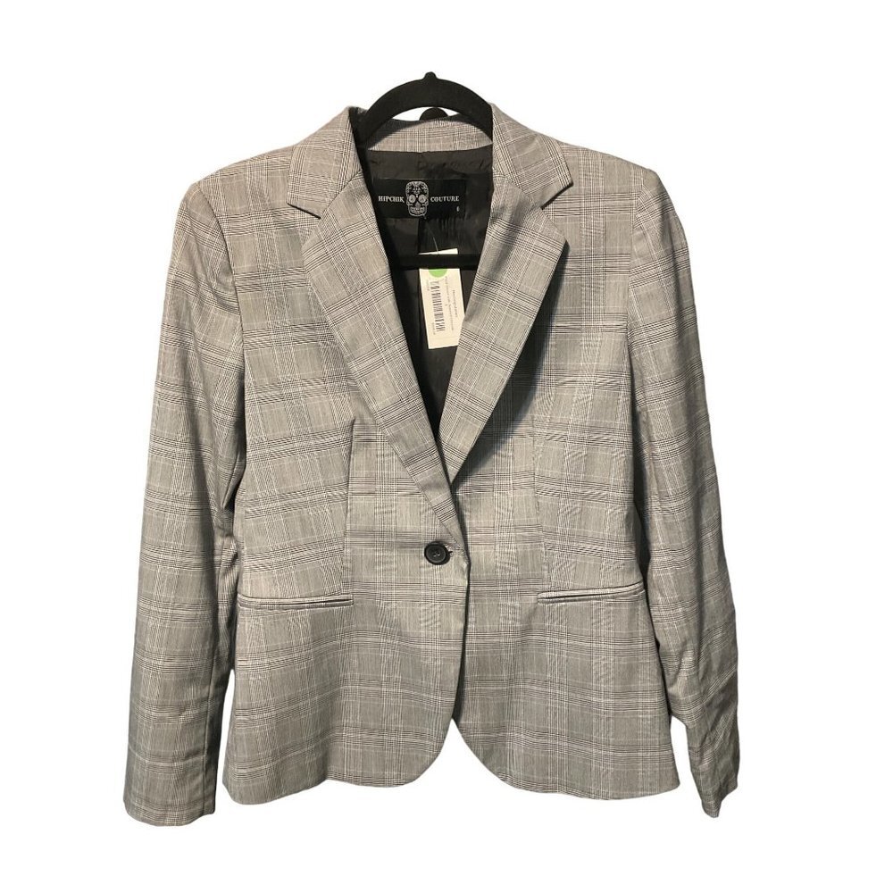 RJR.John Rocha Gray Plaid Single-Button Blazer